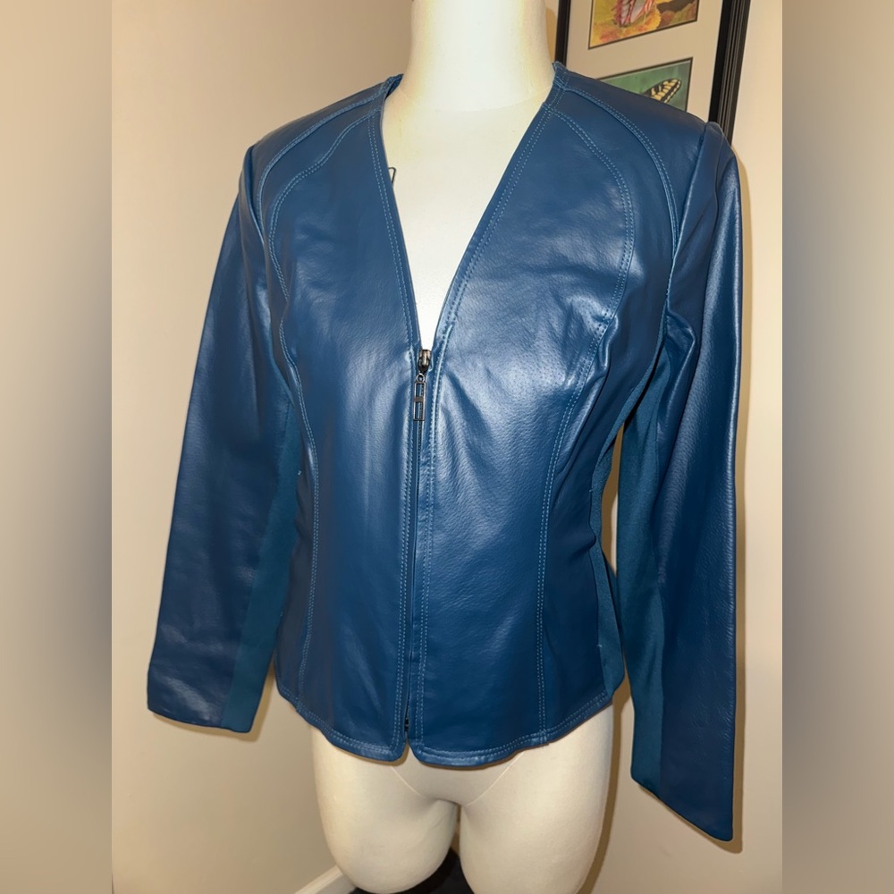 Elegant Teal Leather Jacket for Women Size 4